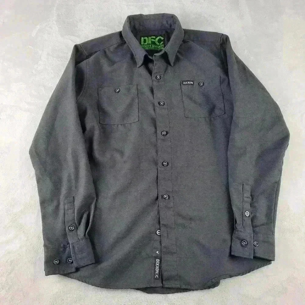 Dixxon DFC Youth Division Flannel Shirt Youth XL Gray Black Plaid Button Up